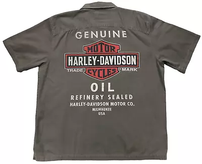 Harley Davidson Shirt Mens XL Gray Button Down Oil Refinery Motorcycle Mechanic • $40.88