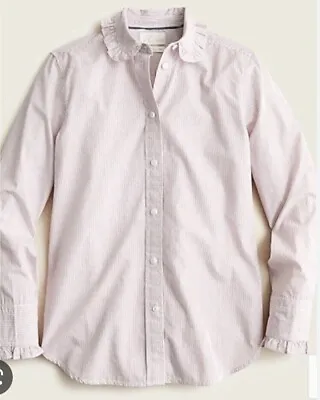 NWT J. Crew Classic Fit Ruffle Collar Shirt In Raspberry Stripe Size 8 BB229 $79 • $26.99