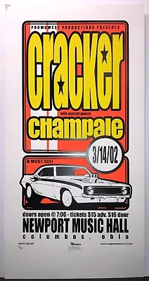 Alt Rock Concert Poster CRACKER & CHAMPALE Signed MIKE MARTIN 2002 Ltd Ed Of 100 • $45