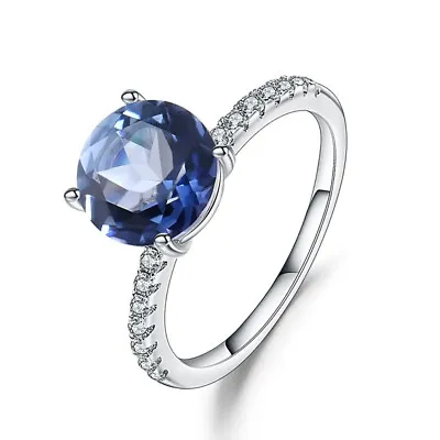 Natural 2.73Ct Iolite Blue Mystic Quartz 925 Silver Solitaire Engagement Ring • $42.32