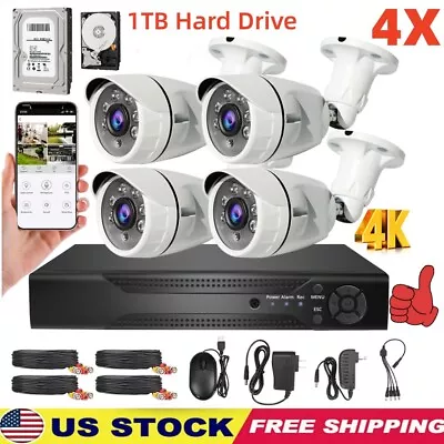 1080P Outdoor Security Camera System Kit Smart Home 4CH DVR 4K W/ 1TB Hard Drive • $110.99