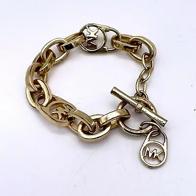 Michael Kors Women's Link Chain Bracelet Mk Logo Gold Color Toggle Closure • $46.75