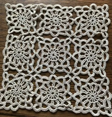 £3 • Buy Vintage Handmade Square Crochet Doily Lace Cotton Floral Table Mat 7ins