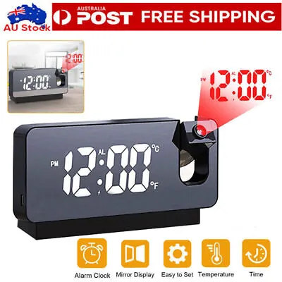 $25.25 • Buy USB LED Mirror Projection Alarm Clock Thermometer Digital Snooze Rotated Display