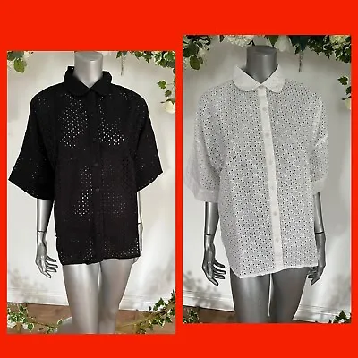 $18.25 • Buy Simply Be Top Size 16 & 22 White Black Broderie Short Sleeve Shirt Blouse LJ43