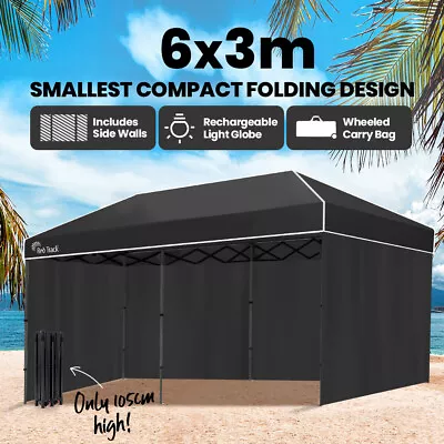 RED TRACK 6x3m Folding Gazebo Shade Outdoor Black Marquee Pop Up Wall Tent • $325