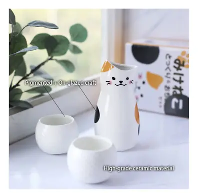 3pcs Ceramic Set Japanese Wine Sake Bottle Pot Cup Tokkuri Maneki Neko Lucky Cat • $62.74