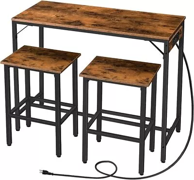 Bar Table Set With Power Outlet Bar Table And Chairs Set 3-Piece Pub Table Set • $118.79