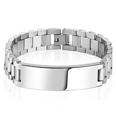 Wide Stainless Steel 16mm Men's 8.25  Personalized ID Bracelet (Free Engraving) • $26.99