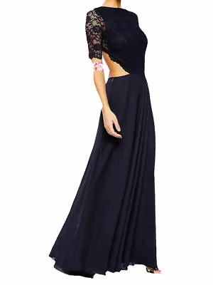  John Zack  Navy Maxi Dress Has Open Back Scalloped Lace Top  For Promsparty • £30