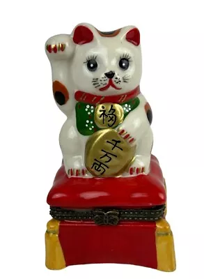 Vintage Japanese Lucky Cat Trinket Box Good Fortune Maneki Neko - Free Shipping • $22.50