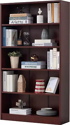 Mahogany Bookshelf For Bedroom 5 Shelf Office Bookcase 60 Inches Tall Modern Woo • $207.36