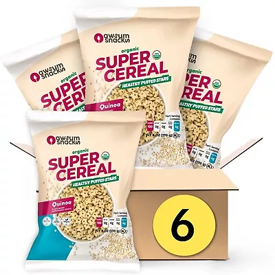 Awsum Snacks Organic Quinoa Puffs Cereal 6X6oz Bag Gluten Free Puffed Quinoa • £20.10