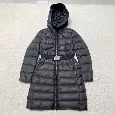 Moncler Jacket Women Size 2 Black Down Puffer Long Coat Belted Giubbotto Quilted • $262.75