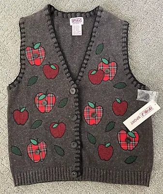 Vintage PBJ Sport Cardigan Sweater Vest Size M Teacher Apples Patchwork NEW NWT • $31