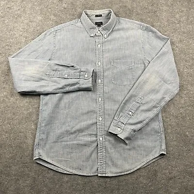 J Crew Shirt Men L Blue Button Down Regular Chambray Pocket Casual Long Sleeve • $19.96