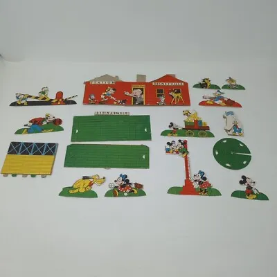 Vintage Marx Cardboard Disneyville Train Station & Figures From Mickey Mouse Set • $240