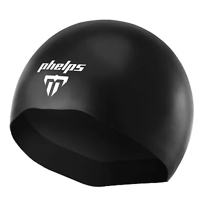 New MP Phelps Adult 100% Silicone Black Swimming Race Cap - Low Drag - Preshaped • $8.99