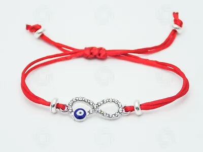 Silver Bracelet Rope Red Hamsa Handmade Charm Blue Evil Eye Protection Gift UK  • £3.99