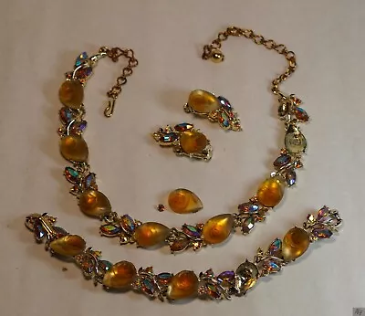 Vintage BSK Necklace Bracelet Earrings Set Teardrop Rose Specialty Stones READ • $14.99