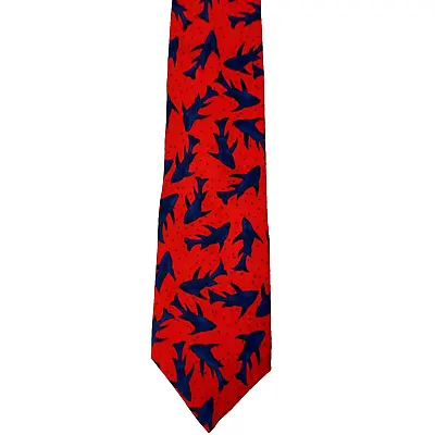 Blue Sharks Red Background Vintage 70's/80's Necktie 100% Silk Movie Tv Props • $7.99