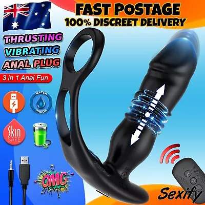 Thrusting Telescopic Anal Plug Dildo Vibrator Prostate Massager Ring Men Sex Toy • $49.95