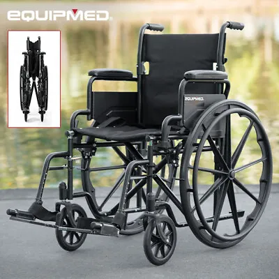 EQUIPMED 24 Inch Wheelchair Manual Folding Wheel Chair Portable Foldable Black • $295