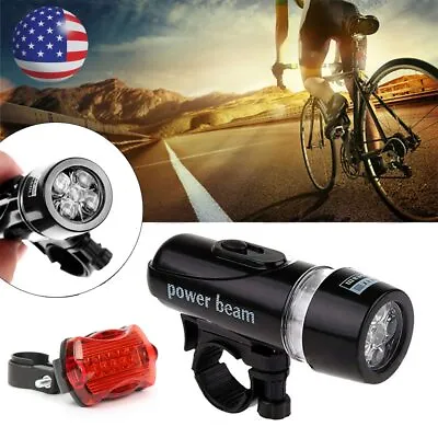 Waterproof 5 LED Lamp Bike Bicycle Front Head Light+Rear Safety Flashlight 1 Set • $7.29
