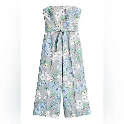 H&M Floral Strapless Wide Leg Jumpsuit With Tie Waist Sz 10 • $24.99