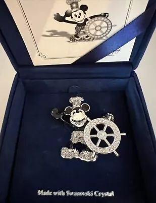 Rare Mickey Mouse Steamboat Willie Brooch Swarovski Crystals & Enamel • $350