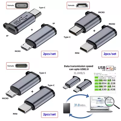 USB 2.0 Connector USB C To Micro USB ＆ Mini USB Data Power Adapter 480Mbps 2Pcs • $5.95