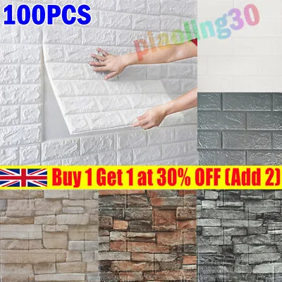 £54.31 • Buy 100X Large 3D Tile Brick Wall Sticker Self-Adhesive Waterproof Soft Foam Panel ◇