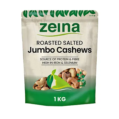 Zeina Jumbo Roasted Salted Cashew Nuts 1kg Gluten Free And Vegan Approved Snack • £17.99