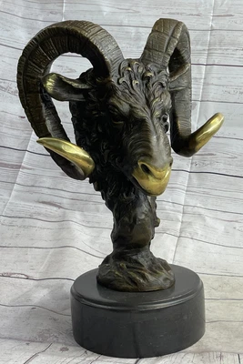 $299 • Buy Game Hunter Big Horn Sheep Ram Bronze Marble Statue Sculpture Lodge Artwork Art