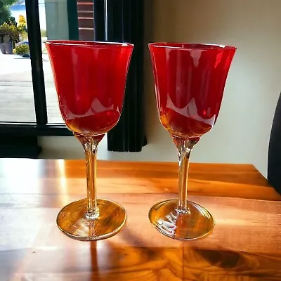 Vintage Cambridge Ruby Red Stemware Water/Wine Goblets Crystal 2 EUC • $19.99