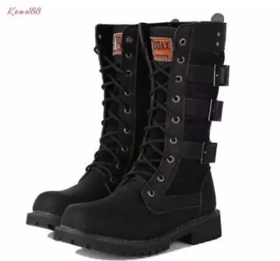 Mens Punk Round Toe Lace-Up Military Combat Motorcycle Mid Calf Boots • $66.81