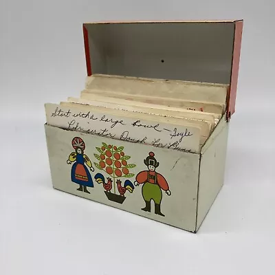 Vintage Ohio Art Dutch Tin Kitchen Recipe Card Box W/ Handwritten Cards • $44.99