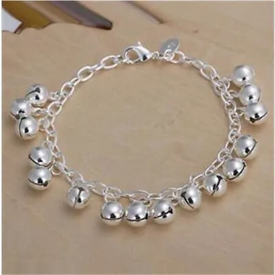 925 Sterling Silver Bells Link Chain Bangle Bracelet For Men And Women • $2.88