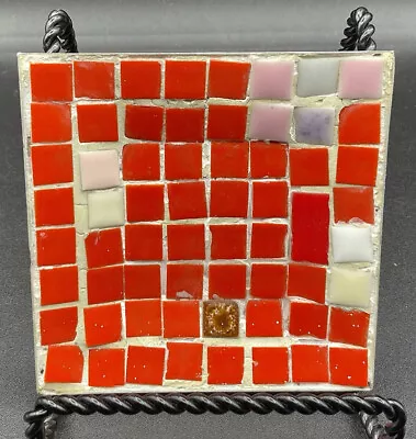 Vintage Mid Century Modern Mosaic Enamel Tile Trinket Tray Silver Base • $12