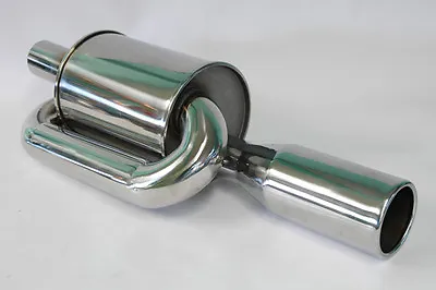 Universal JDM Twin Loop Exhaust Muffler 2.5  Inlet 4.0  Tip Chrome Polished • $79.99