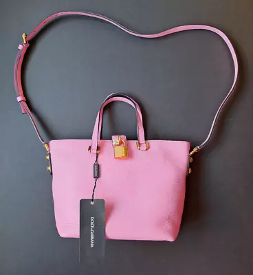 NEW Dolce & Gabbana Pink Leather Flower Padlock Charm Crossbody Tote Handbag • $850