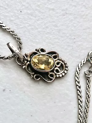 Vintage Necklace Sterling Silver Faceted Citrine Filigree Pendant Gift Idea • $12.99