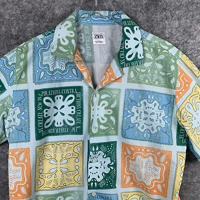 Zara Men's Shirt Medium Hawaiian Colorful Patchwork Short Sleeve Button Up • $21.99