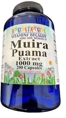 Vitamins Because - Muira Puama Extract 1000mg 200 Capsules Supplement  • $16.99