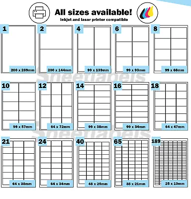 £199.95 • Buy Labels Self Adhesive Sticky A4 Address Stickers For Inkjet Laser Copier Printers