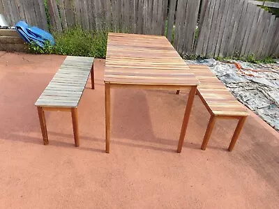 $99.99 • Buy Solid Timber  Outdoor Setting , 1 Table 145 X 75 Cm  And 2 Benches 122 X 34 Cm