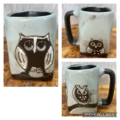 Mara Stoneware Mug Owls Handmade In Mexico Pottery Coffee Cup Brown 14 Oz • $24.99