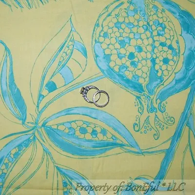BonEful Fabric Cotton Quilt Yellow Blue Easter Flower Retro VTG Tree Toile SCRAP • $0.39