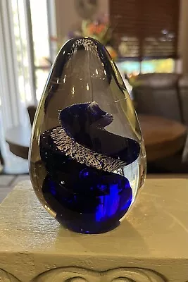 Vintage Murano Blue Glass Egg Swirl Paper Weight • $30