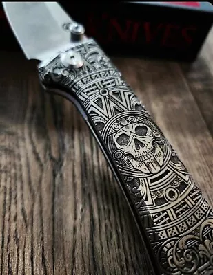 Chaves Knives Relief Engraved RCK9 With Aztec Skull Design - M390- Complete • $489